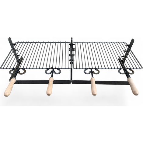 Griglia in ferro regolabile su più altezze, bistecchiera con manici in legno, per barbecue e camino per carne pesce verdure 90x36cm