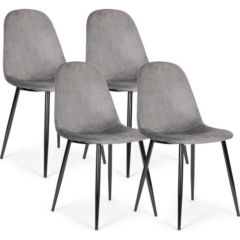 Set of 4 velvet chairs for dining and living room grey modernhome (1/5)