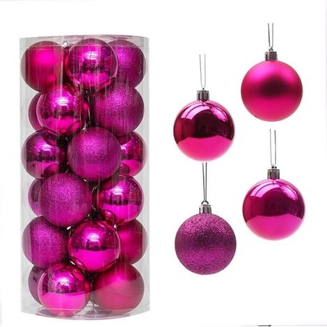 24 boules de Noël roses rouges de 6 cm - 4 styles différents, parfaites pour votre sapin de Noël, décoration élégante et chaleureuse (1/5)
