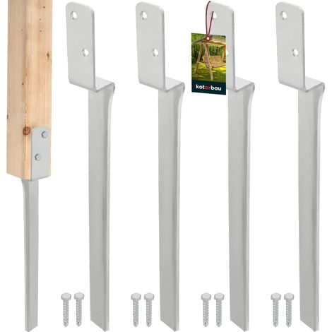 KOTARBAU® 4 x Support De Poteau à Enfoncer - Acier Galvanisé - 50 cm - Argent - Ancrage Au Sol - L-Forme - Support Balançoire - Kit Ancrage Balancoire - Extérieur Jardin Sécurisé Résistant (1/5)