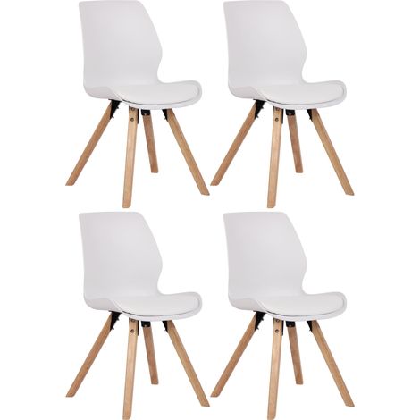 Lot de 4 chaises de salle à manger design scandinave en plastique et PVC blanc et pieds en bois clair 100001853 (1/5)