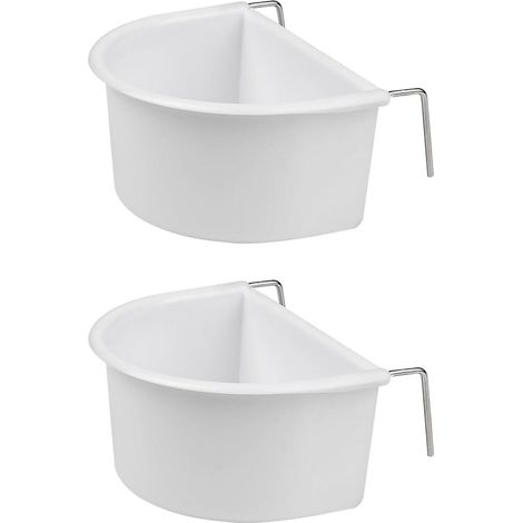 Mangeoire pour Oiseaux de Compagnie Lot de 2 Gobelet Suspendu en Plastique Blanc avec Crochets Métalliques Distributeur de Nourriture et d'Eau Bol Amovible pour Cage de Canaris Perruches Inséparables