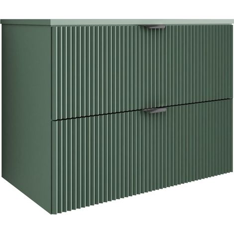 Mobiletto da bagno con frontale scanalato 80 cm con 2 cassetti, verde, con maniglia nera, 80 x 47 x 60 cm (1/5)