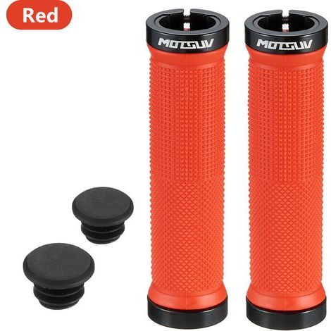 Rote Lenkergriffe mit Etikett, doppelseitige, verriegelbare Lenkergriffe aus Aluminiumlegierung, rutschfeste Gummigriffe für Fahrräder (1/5)