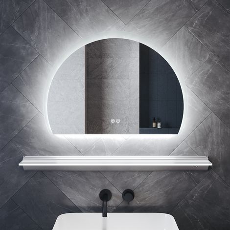 SONNI Badspiegel mit Beleuchtung Antibeschlag Beleuchteter Ablage, 70×50cm Halbkreisförmig Badezimmerspiegel und 3 Lichtfarben und Memory-Funktion (1/5)