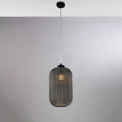 Krizia – Pendelleuchte schwarz, Glas grau verspiegelt mit Streifendekor, Ø20, 1-flammig – BL310-S1-SP