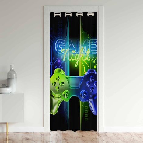 Jeux Rideaux Interieur Salon Chambre Jeux Rideau De Porte 132 x 203 Cm Vert Bleu Décoration Rideau Occultant Rideaux Décoration - 132L X 203H cm (1 Panneaux) (1/5)