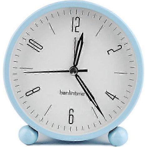 Réveil silencieux, sans tic-tac, simple réveil lumineux rond en métal, bleu clair. (1/5)