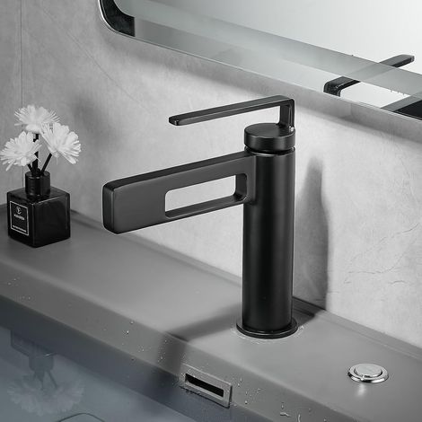 Robinet design noir moderne Mitigeur monotrou en laiton Style contemporain (1/5)