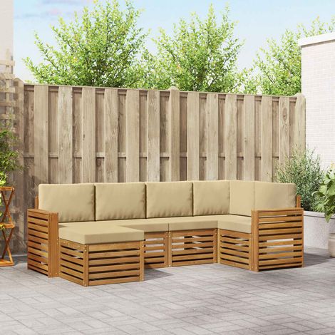Ecksofa Set mit Kissen 6 pcs Natur und Beige Massivholz Akazie (1/5)