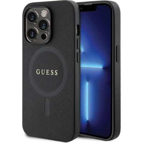 Funda rígida Guess GUHMP14LPSAHMCK para iPhone 14 Pro de 6,1 pulgadas, color negro/negro, Saffiano MagSafe (1/5)