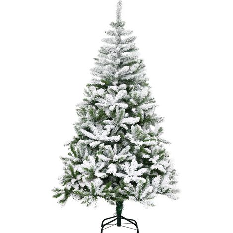 Sapin de Noël enneigé de 180 cm de haut, avec 750 branches ignifugées et un socle en acier, vert (1/5)