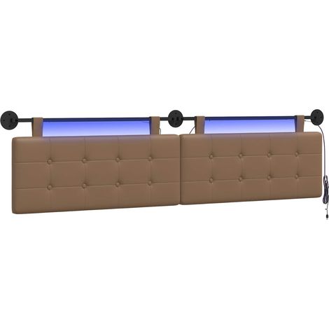 Testiera Testata del letto sospesa Con luce LED Cappuccino Similpelle (1/5)