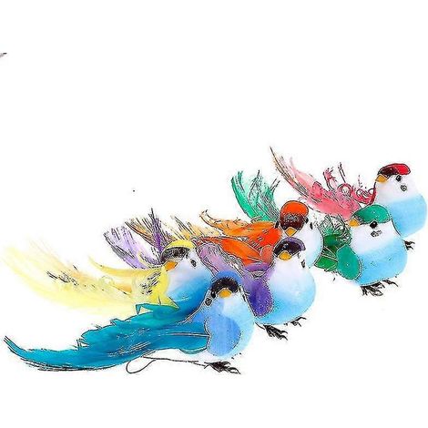 Oiseau coloré en mousse et plumes artificielles, accessoire de décoration pour jardin ou pelouse. (1/4)