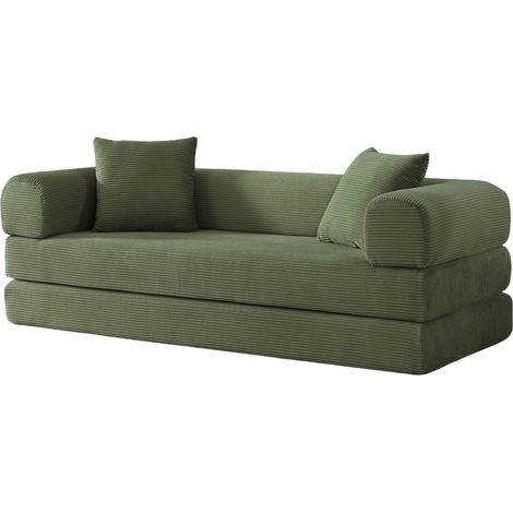 Canapé-lit convertible modulable en velours vert, sofa de sol avec mousse confort, sans montage, pour salon, chambre ou studio, couchage 1 personne – CHICFURN (1/5)