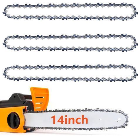 pair Lot de 3 chaînes de tronçonneuse 3/8\" LP pour rail de 35 cm, chaîne de tronçonneuse 14\", 52 maillons d'entraînement, calibre 0,050\" (1,3 mm), chaîne à faible rebond, mini tronçonneuse en acier (1/4)
