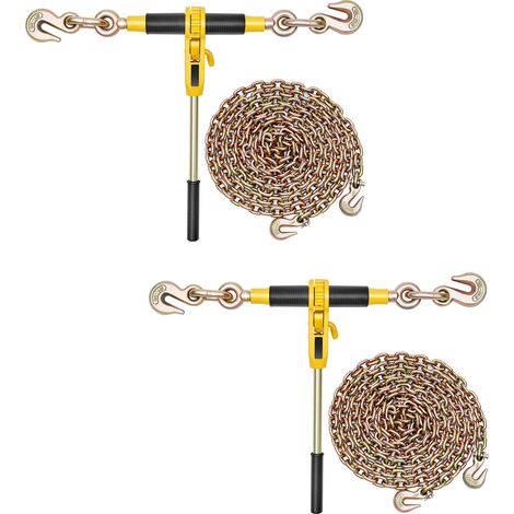 Mophorn Ratschenspanner mit Zurrketten G80 8 mm x 3 m, 2er-Set, Spannkraft 3629 kg, Kettenspanner mit 2 Greifhaken, Transportkettenbefestigungen für sichere Ladungssicherung, und Pritschenanhänger