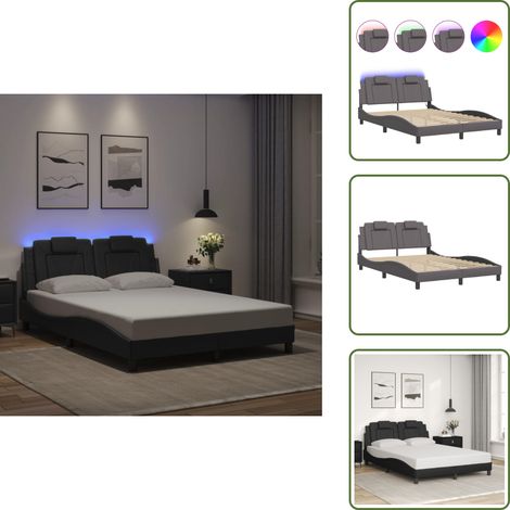 Bettgestell mit LED Grau 120x200 cm Kunstleder - Bettsofa - Schlafzimmermöbel - Doppelbett - Boxspringbett - Ledertaschenlampe (1/5)