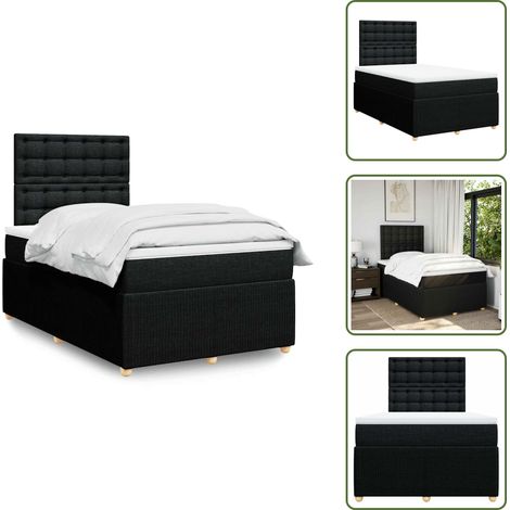 The Living Store Giroletto a Molle con Materasso Nero 120x190 cm in Tessuto - Materasso a molle insacchettate