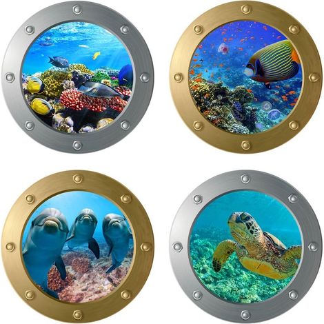 4Pcs Marine Sticker Muraux 3D,Sticker Mural Sous-Marins,3D Tropical Poisson Sticker pour Salon,Animaux Marins Sticker,Océan Autocollant Décoration Murale pour Salle de Bain Chambre Enfants Deco (1/5)
