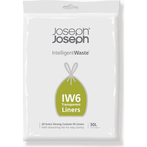 Bolsas de basura transparentes IW6 de 30 L (paquete de 20) – Bolsas personalizadas para contenedores Totem Max y Totem Pop de 60 L, construcción extra fuerte, con cordón de ajuste para cierre fácil. (1/2)