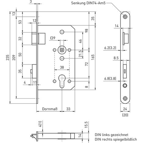 BMH Fluchttürschloss 6128 2-flg. Funktion B/EN 1125, links, Edelstahl (1/3)