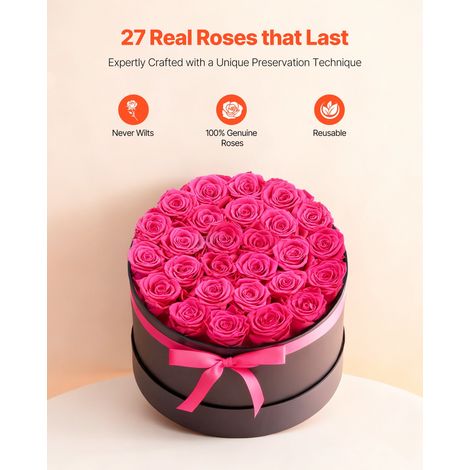 Rose Éternelle 27 Fleurs Éternelles Préservées Boîte Ronde Bouquet Roses Éternelles Cadeau pour Elle, Femme, Épouse, Maman, Mamie,… (1/5)