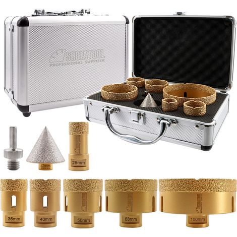 Foret Diamant M14 (25/35/40/50/68/100mm) - Diamants Chanfrein 50mm, Mèches à Doigts 20mm, Adaptateur de Tige Triangulaire pour Carreaux de Porcelaine, Céramique, Granite et Marbre (1/5)