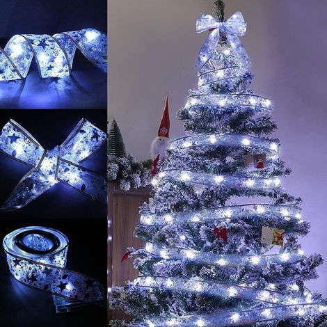 Guirlande lumineuse pour sapin de Noël - 50 LED - Idéale pour les décorations de mariage et de fête du Nouvel An -Lumières argentées et blanches 5 m.