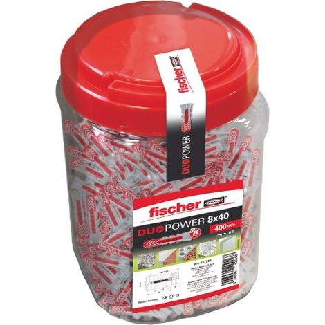 Fischer – Cheville DuoPower 8 x 40 – Lot de 400 – Pour béton, brique, plâtre – Technologie 2K pour fixation sécurisée