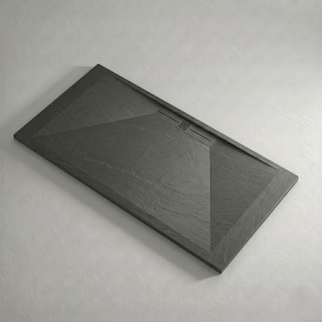 Receveur de douche 70x90 cm extra plat EDIS en résine surface ardoisée anthracite Grille anthracite (1/4)