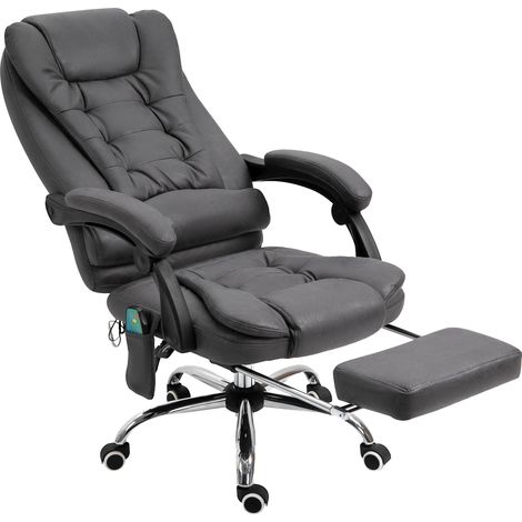 Sedia Poltrona Presidenziale Massaggiante da Ufficio 65x160x104 cm in Microfibra Grigio (1/5)