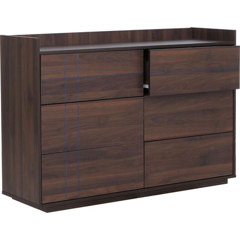 Kommode HHG-866, Sideboard Schrank Anrichte, 6 Schubladen Push-to-open, MDF 83x120x40cm Walnuss-Optik