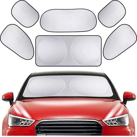 Pare-soleil pour vitres de voiture, lot de 6 pare-soleil pour vitres latérales avant et arrière, avec pochette de rangement pour voiture, SUV, fourgonnette, camion, protection solaire complète (1/4)