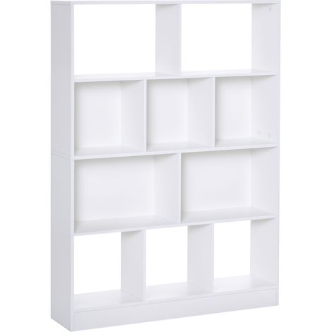 Libreria a 4 ripiani con 10 scomparti, scaffale multiuso per libri, dimensioni 100x23,8x140 cm, bianca