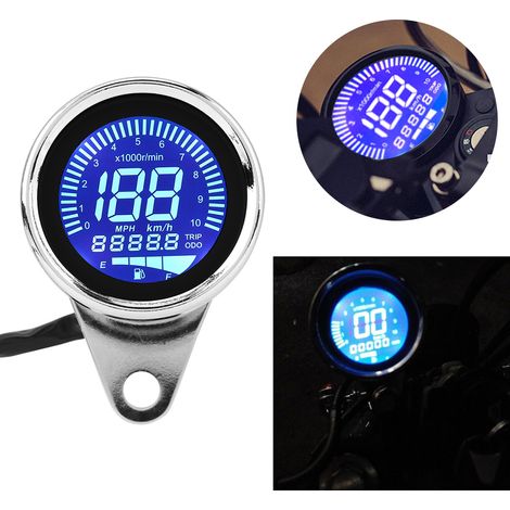 Universeller digitaler LED-LCD-Motorradtacho, verchromter Retro-Drehzahlmesser, Tachometer mit Hintergrundbeleuchtung (1/5)