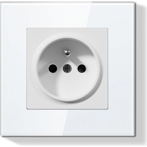 Prise Murale,Normes Françaises Prise Electrique Encastrable,Facile à Installer,Panneau en Verre Cristal,1 Gang 86 86mm,Blanc (1/5)