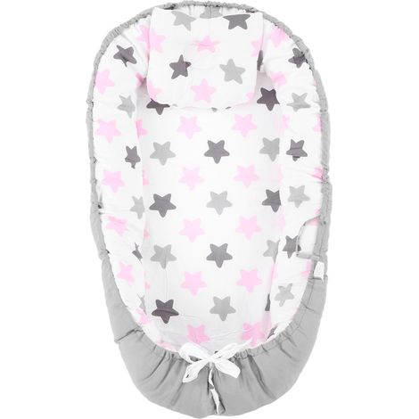 Housse de détente pour bébé, pliable, douce, respirante, lavable, amovible, nid pour bébé, 19,7 X 33,5 pouces, bord gris, étoile rose (1/5)