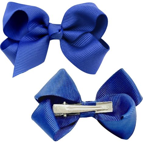 Lot de 2 barrettes à cheveux en ruban pour queue de cheval de 7,6 cm avec pince en bec de canard pour enfants, filles, femmes (bleu) (1/5)
