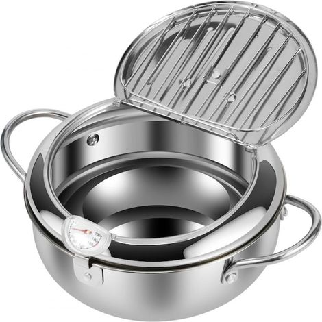 3,4-Liter-Edelstahl-Bratpfanne mit Sieb und Thermometer – JINFGERNE – Ideal zum Braten, schnellen Kochen und für eine einfache Reinigung (1/5)