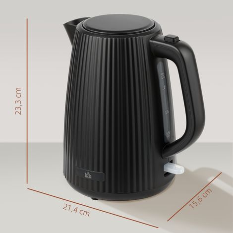Bouilloire électrique noire 1,7L, chauffe-eau rapide 2200W, filtration calcaire démontable, coupure automatique, résistance inox, usage cuisine. (1/5)