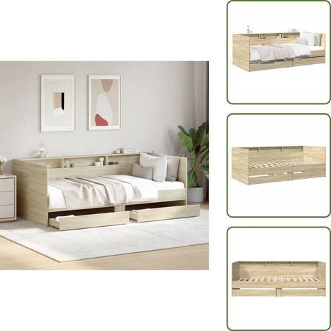 The Living Store Lit de jour avec tiroirs sans matelas chêne sonoma 75x190 cm - Lit Deux Places - Canapé Lit - Meuble Multifonctionnel - Lit Convertible - Rangements Intégrés (1/5)