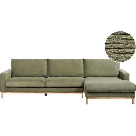 Corner Sofa 4 Seater SIGGARD Corduroy Green Left Hand