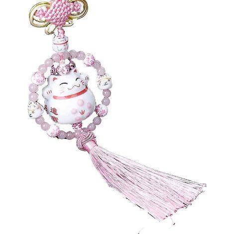 (rose) Ornement En Cramique De Chat Porte-bonheur Mignon, Pendentif De Rtroviseur De Voiture, Pendentif Dcoratif De Rtroviseur Intrieur De Voiture (1/5)