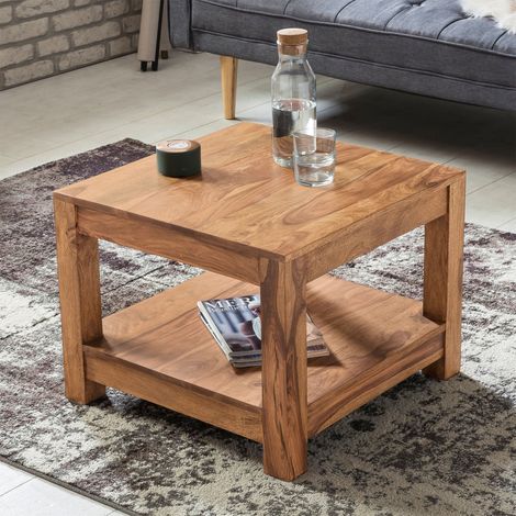Table basse double plateau 60x60x40 cm en acacia massif - MADURAI (1/4)