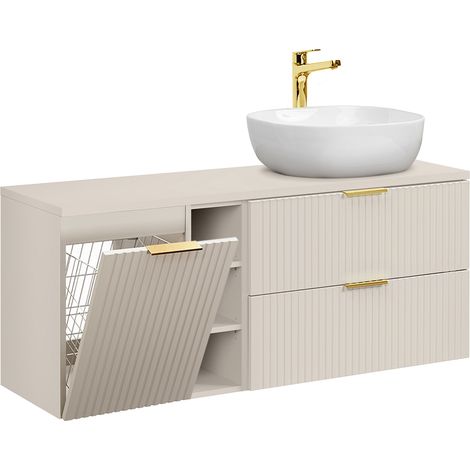 Meuble simple vasque 140cm 3 niches panier à linge Adriel Cachemire