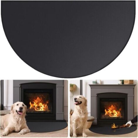 Tapis de cheminée ignifuge, demi-rond, protège les sols des étincelles, noir, 102x60cm (1/5)