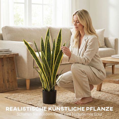 Plante artificielle grande Sansevière 77 cm, fausse plante en pot pour salon décoration, cadeau (1/5)