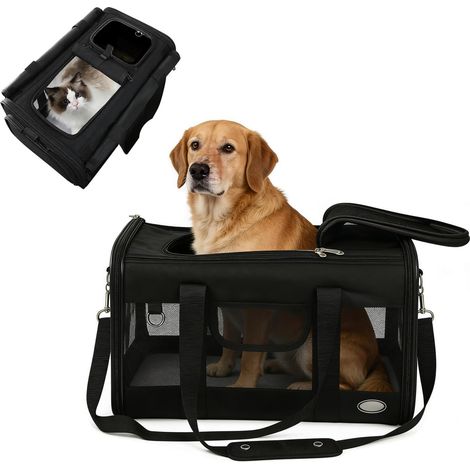 Sac de Transport pour Chat，Sac Transport Chien,Caisse de Transporteur Chat avec Bandoulière Réglable Pèse Jusqu'à 7,5kg pour Chats et Chiots,46×30×30 cm，Sac Animaux Domestiques (1/5)