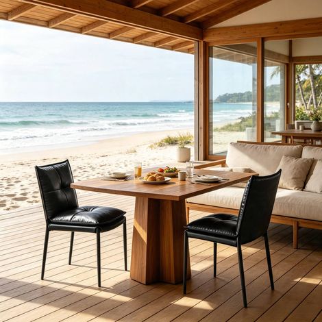 Set de 2 sillas de comedor negras en cuero regenerado, con respaldo alto acolchado y patas de metal, para cocina o salón – CHICFURN, cómodas y fáciles de limpiar (1/5)